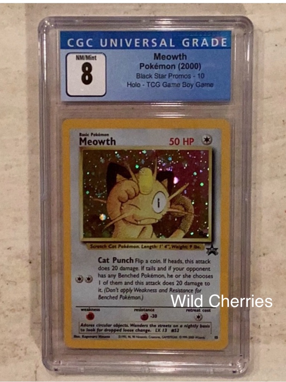 Pokemon Meowth 2000 Black Star Promo 10 Holo CGC 8 TCG #10 Gameboy